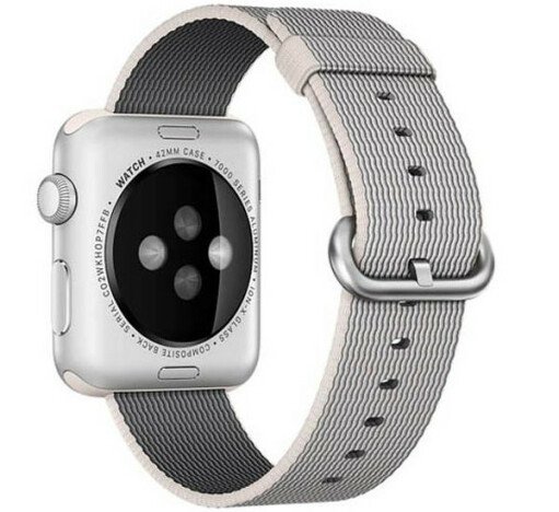 Curea iUni compatibila cu Apple Watch 1/2/3/4/5/6/7, 42mm, Nylon, Woven Strap, White/Gray