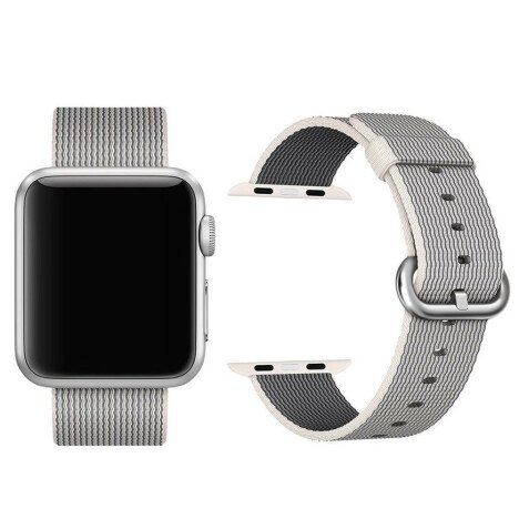 Curea iUni compatibila cu Apple Watch 1/2/3/4/5/6/7, 38mm, Nylon, Woven Strap, White/Gray